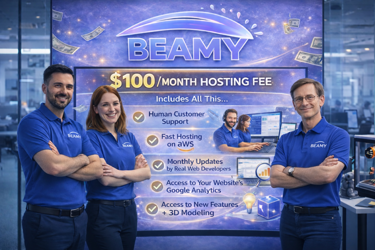 $100 Hosting, Providing Google Analytics, Maintenance, & Monthly Updating Fees