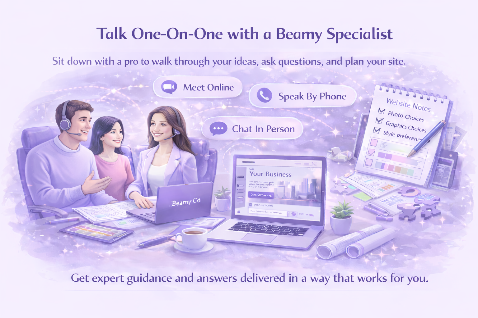 Design alongside a website specialist during 1-on-1.